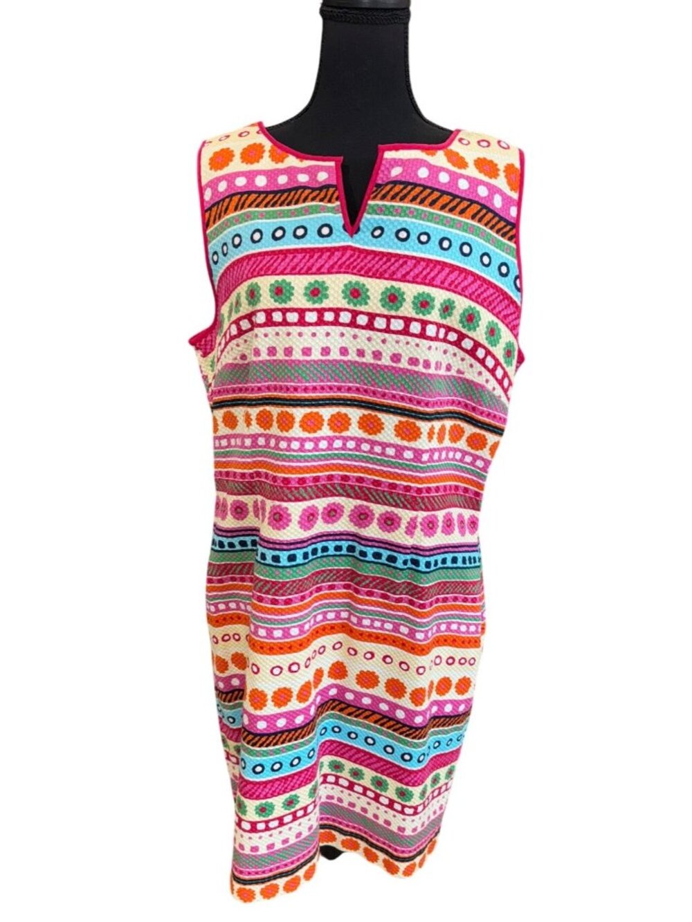 Talbots Colorful Artsy Striped Sleeveless Sheath Dress Womens16 Cotton Office